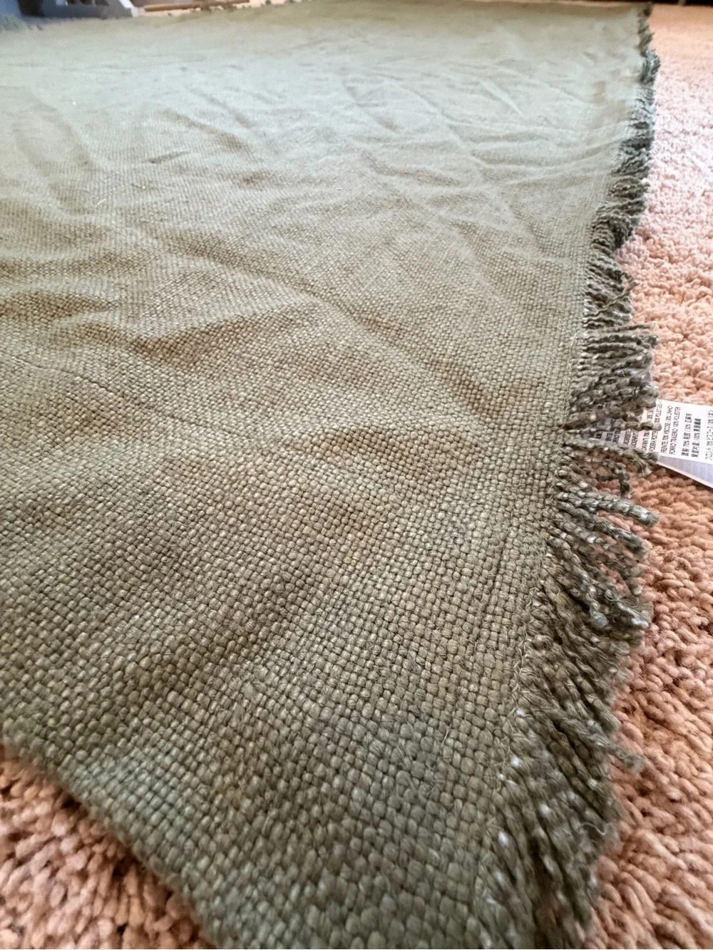 New Anthropologie luxe linen blend blackout curtains Holly green fringe 96 x 50